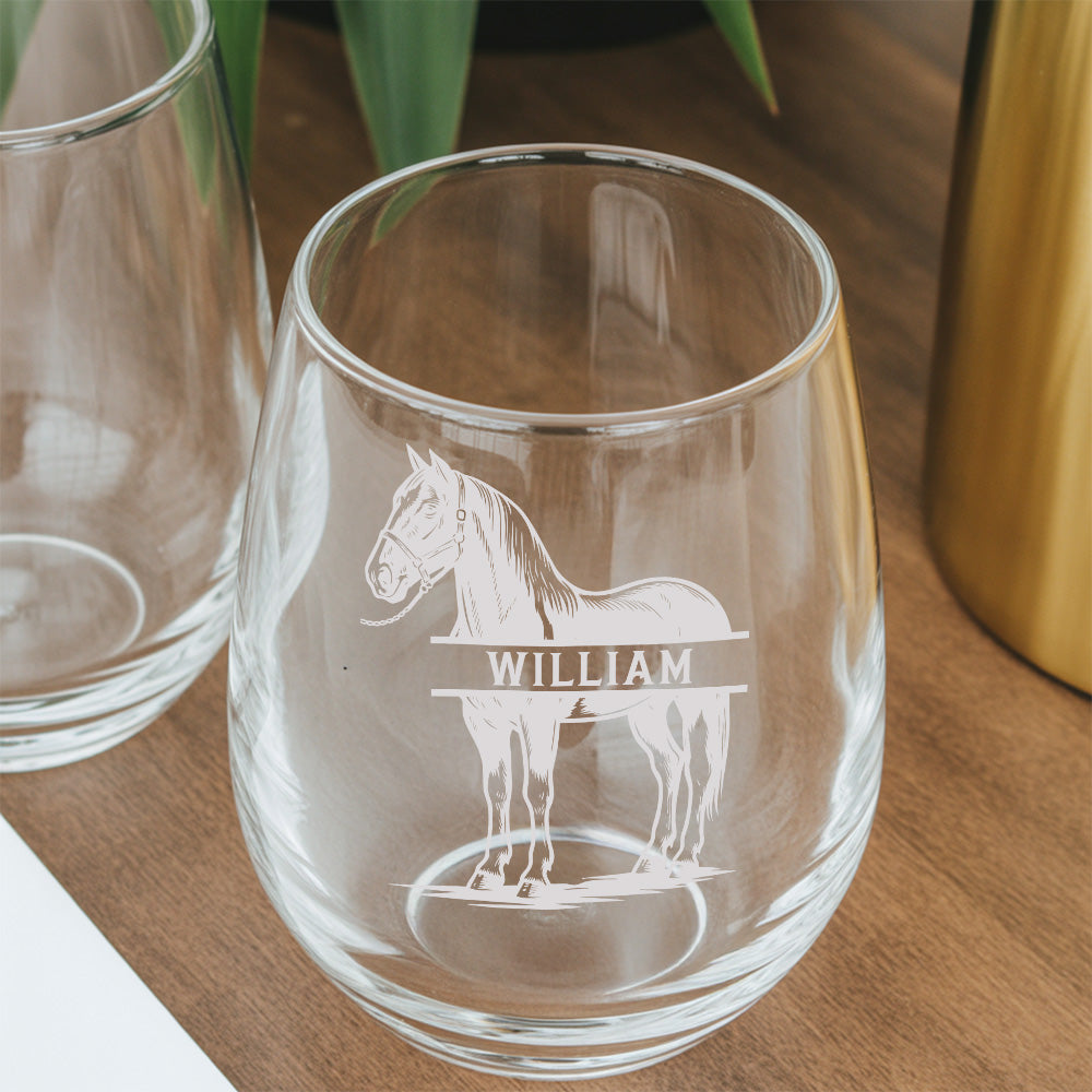 Custom Photo Horse Stemless Wine Glass | Personalized Pet Photo Stemless Wine Glass | Gift For Pet Owners TNNGL54