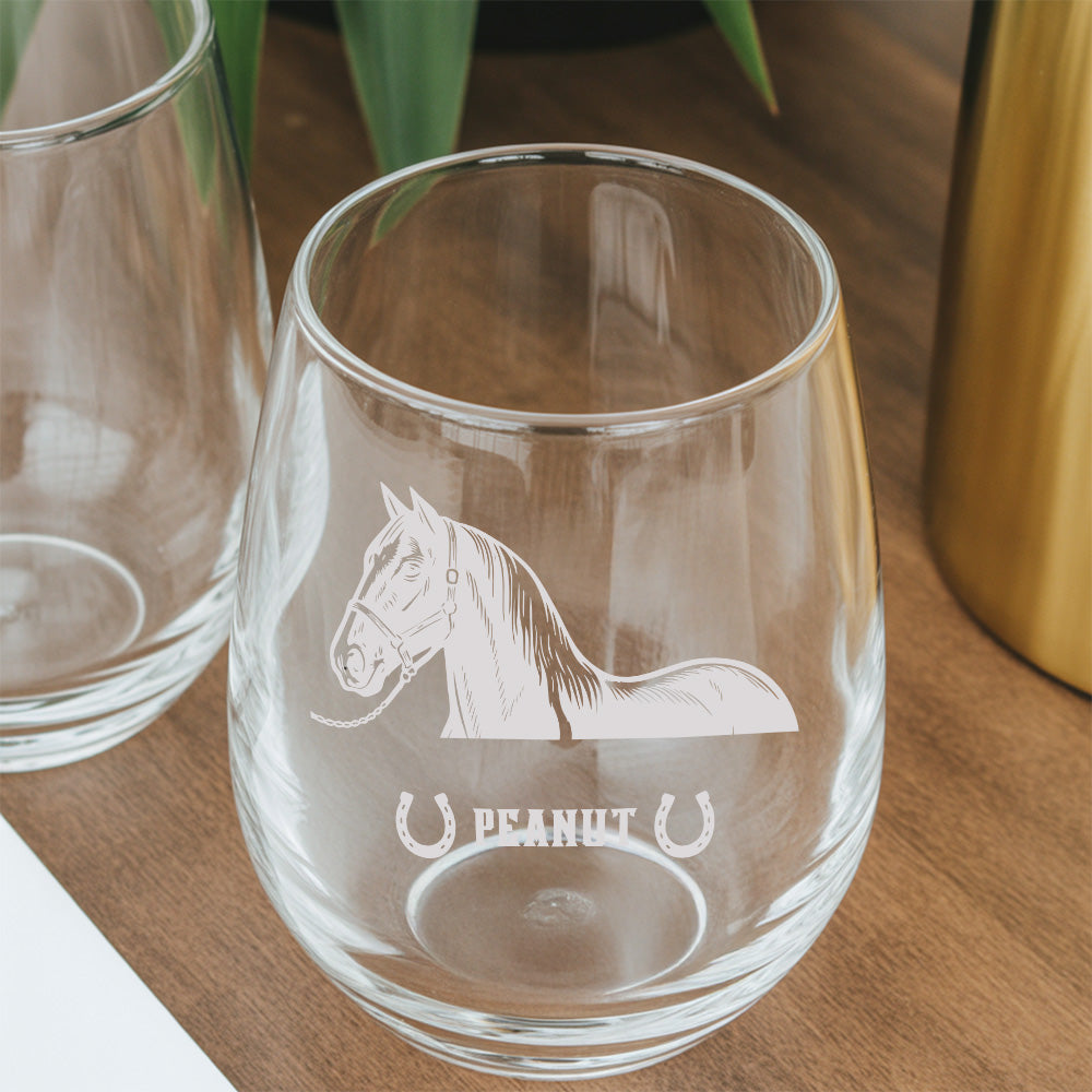 Custom Photo Horse Stemless Wine Glass | Personalized Pet Photo Stemless Wine Glass | Gift For Pet Owners TNNGL51