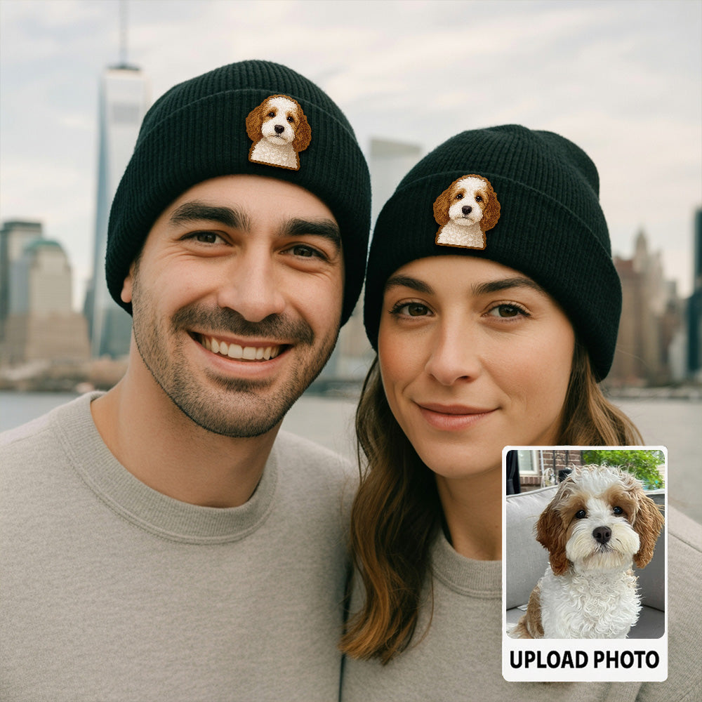 Custom Dog Lover Gift Beanie – Custom Pet Portrait Winter Hat, Personalized Knit Hat with Dog Photo TH99B15