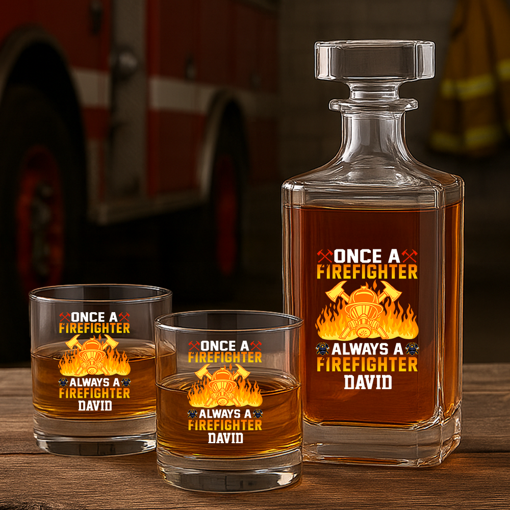 Personalized Once A Firefighter Always A Firefighter Decanter Set, Gift For Fireman, First Responder Gift TNN052