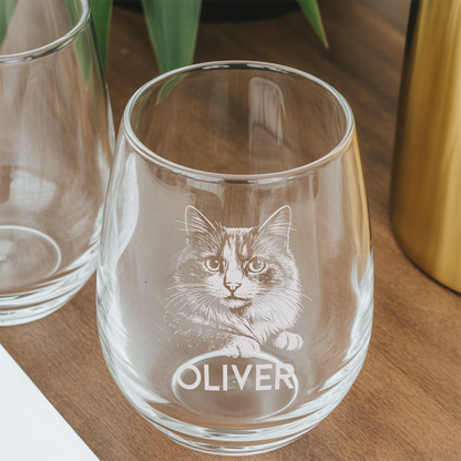 Custom Photo Cat Stemless Wine Glass | Cat Photo Stemless Wine Glass | Cat Lover Gift TNNGL10