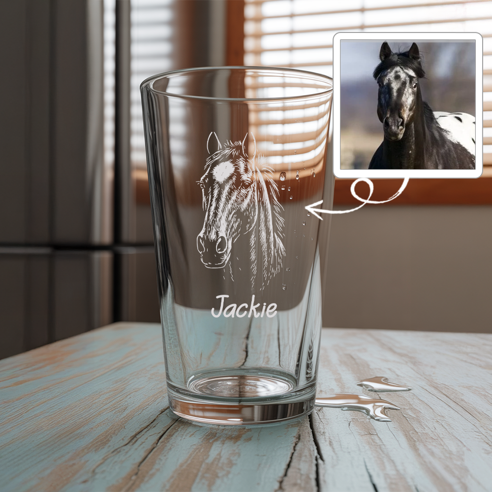 Custom Photo Horse Beer Glasses | Personalized Horse Pint Glass | Gift for Horse Owners TNNGL06
