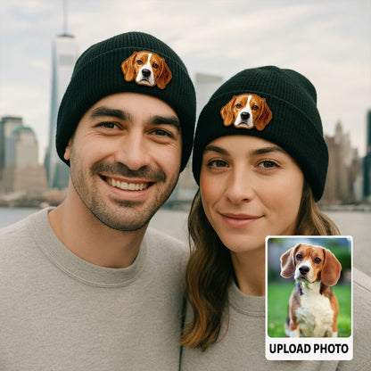 Custom Dog Lover Gift Beanie – Custom Pet Portrait Winter Hat, Personalized Knit Hat with Dog Photo TH99B14