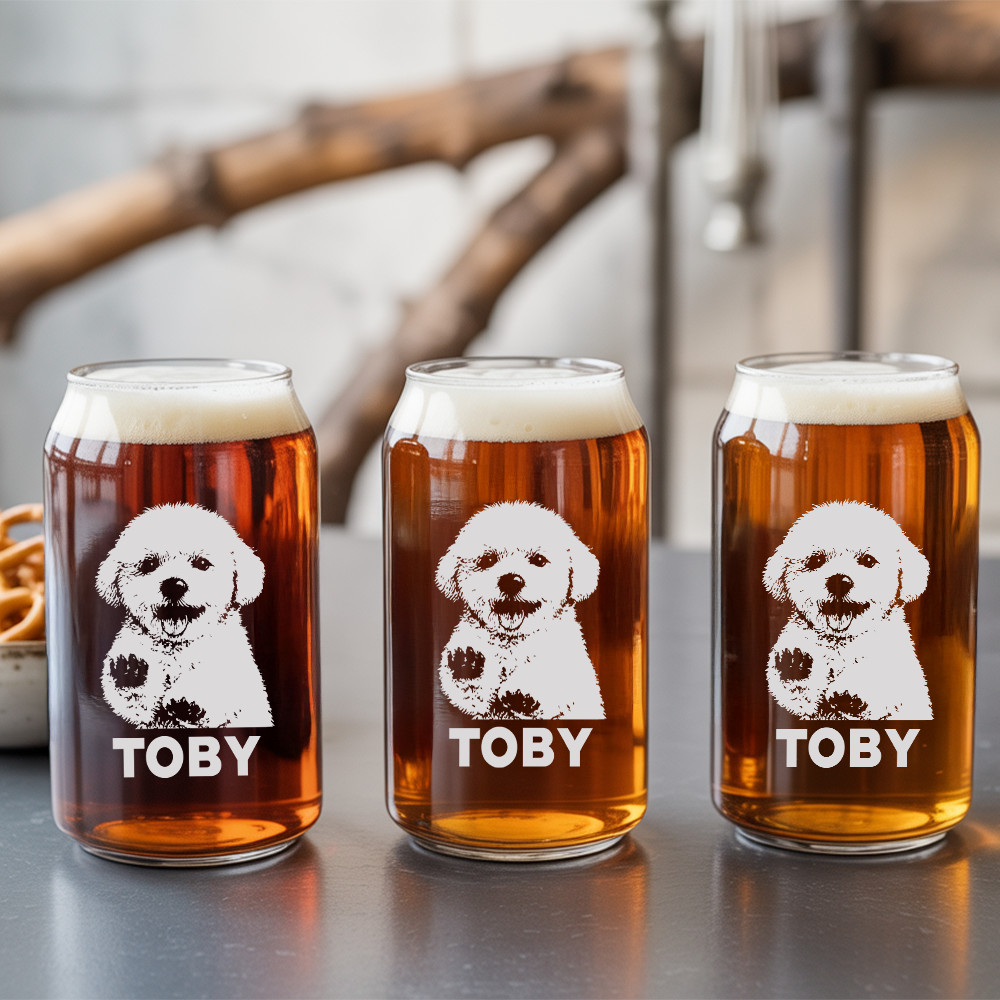 Custom Photo Dog Beer Glasses | Personalized Dog Photo Beer Can Glasses | Pet Engagement Gift TNNGL29