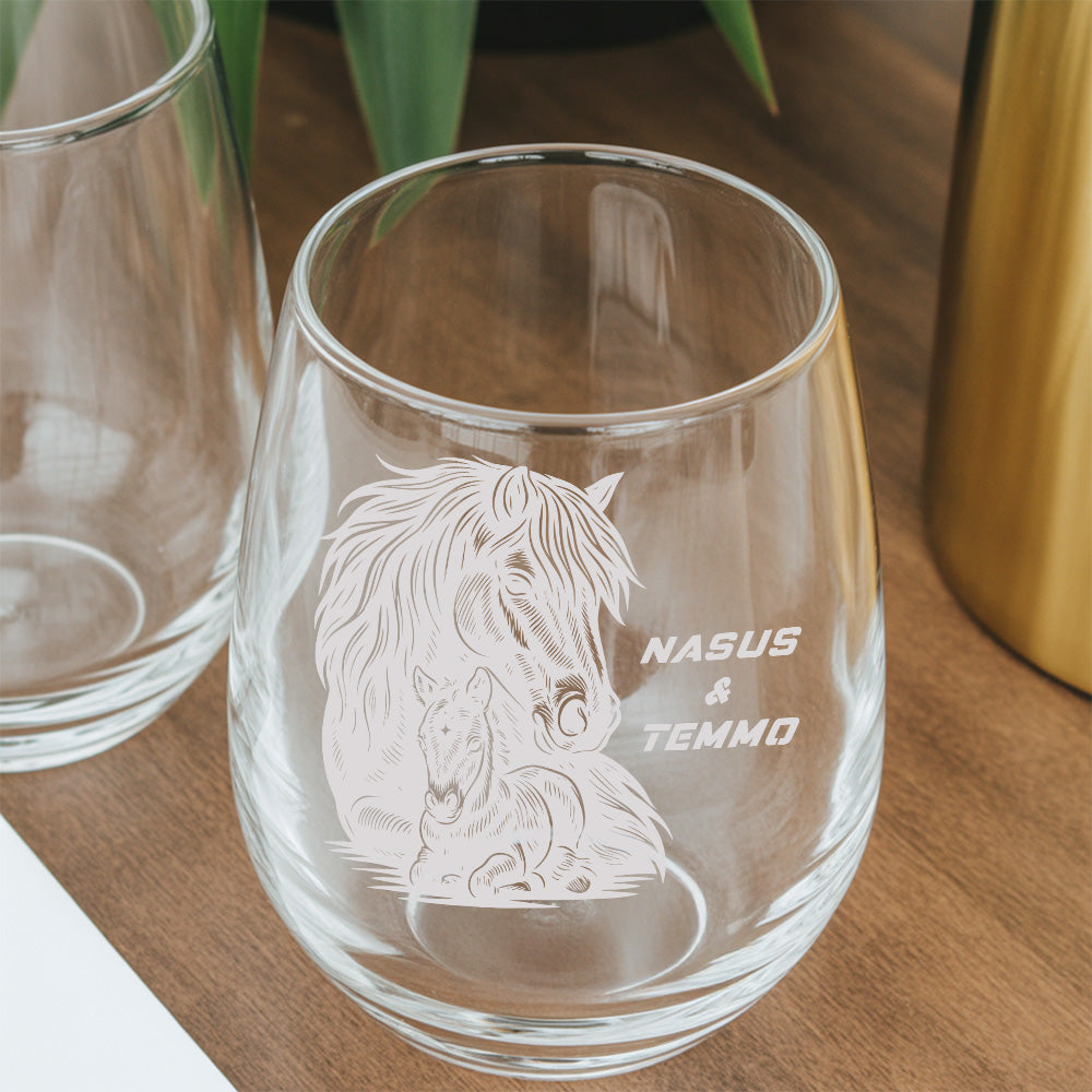 Custom Photo Horse Stemless Wine Glass | Personalized Pet Photo Stemless Wine Glass | Gift For Pet Owners TNNGL53
