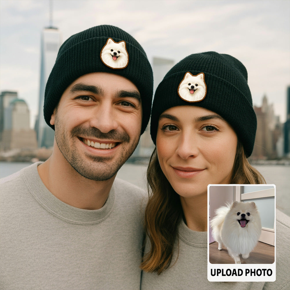 Custom Photo Dog Beanie Hat – Custom Pet Image Knit Winter Hat, Personalized Gift for Dog Moms TH99B17