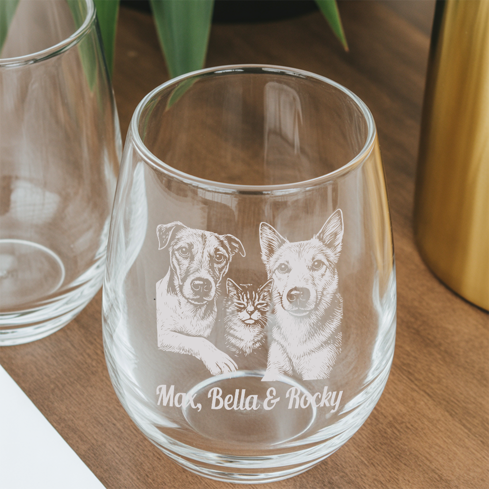 Custom Photo Dog & Cat Stemless Wine Glass | Personalized Pet Photo Stemless Wine Glass | Gift For Pet Owners TNNGL08