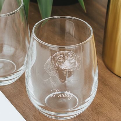 Custom Photo Dog Stemless Wine Glass | Personalized Pet Photo | Gift for Pet Owners TNNGL14