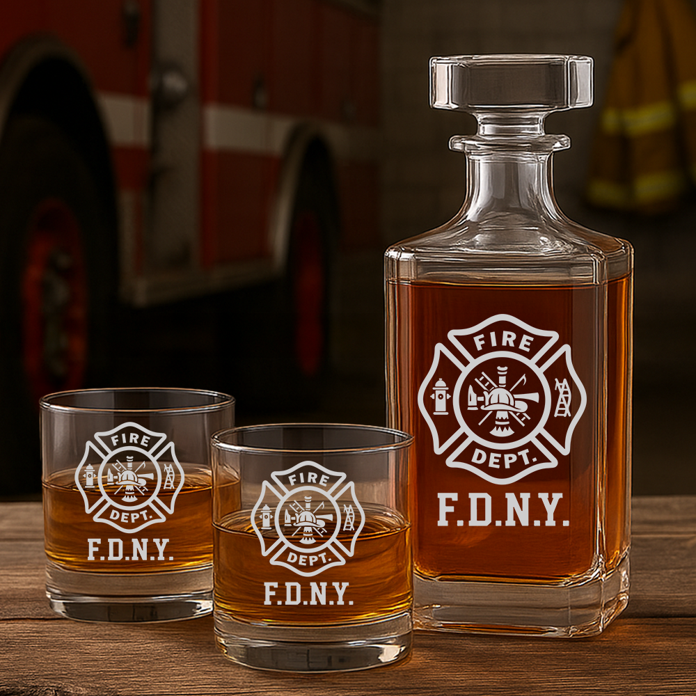 Custom Department Firefighter Decanter, Gift For Fireman Decanter With Whiskey Glasses Set, First Responder Gift TNN029