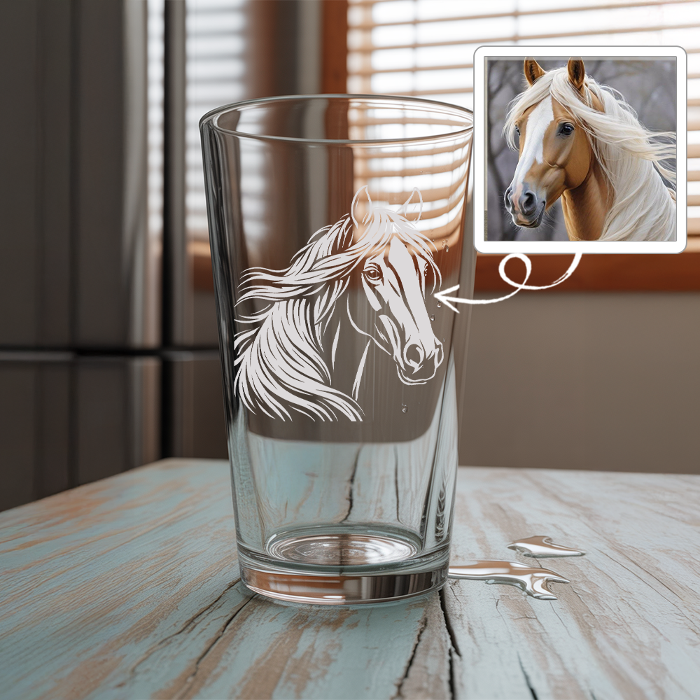 Custom Photo Horse Farm Beer Glass – Personalized Pint Glass Gift for Horse Lovers THUC99H01