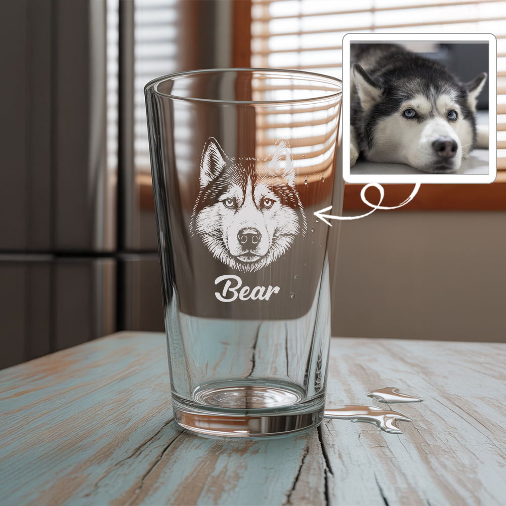 Custom Dog Photo Beer Glasses | Personalized Pint Glass with Your Dog's Photo | Gift for Pet Owners TNNGL21