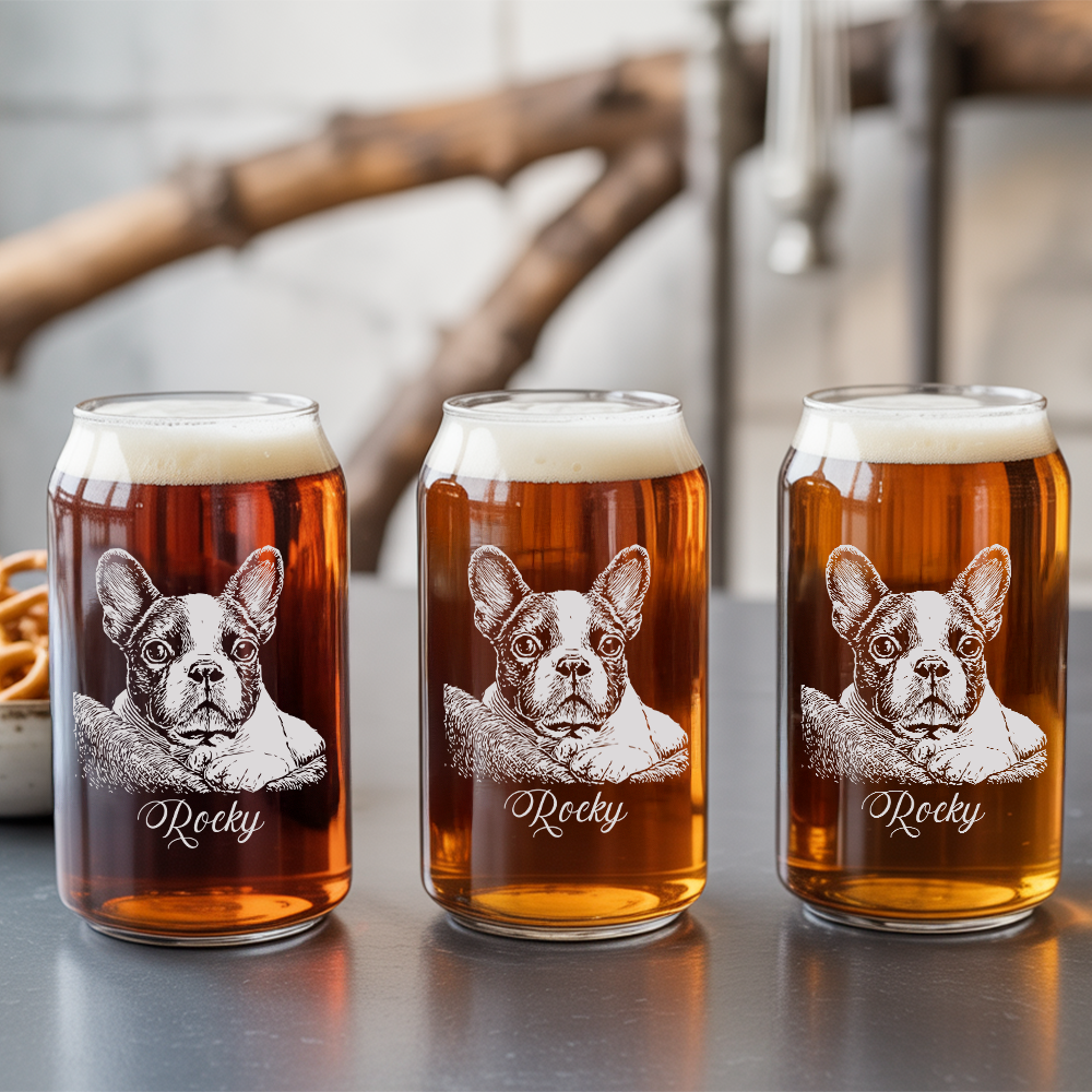 Custom Photo Dog Beer Glasses | Personalized Dog Photo Beer Can Glasses | Pet Engagement Gift TNNGL29