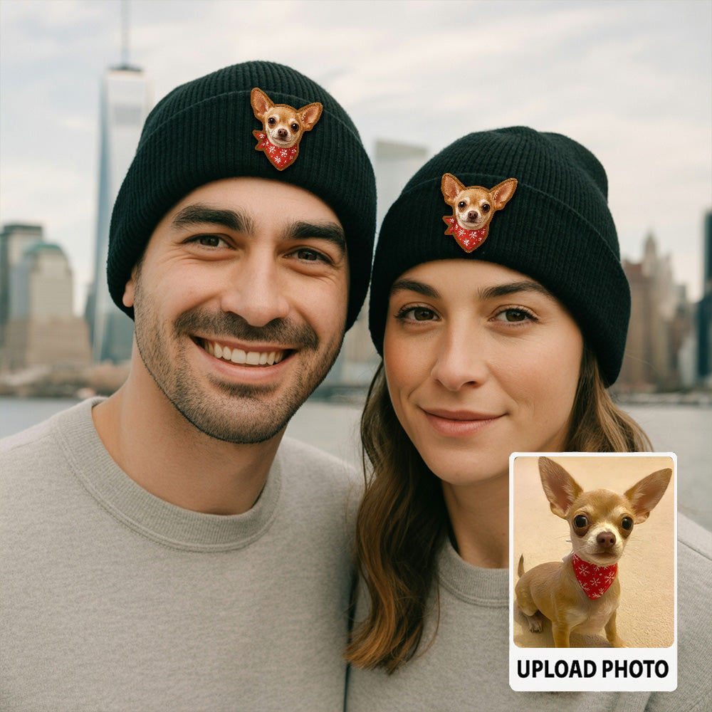 Custom Photo Dog Beanie Hat – Personalized Pet Winter Knit Hat, Cute Animal Lover Gift Idea TH99B20