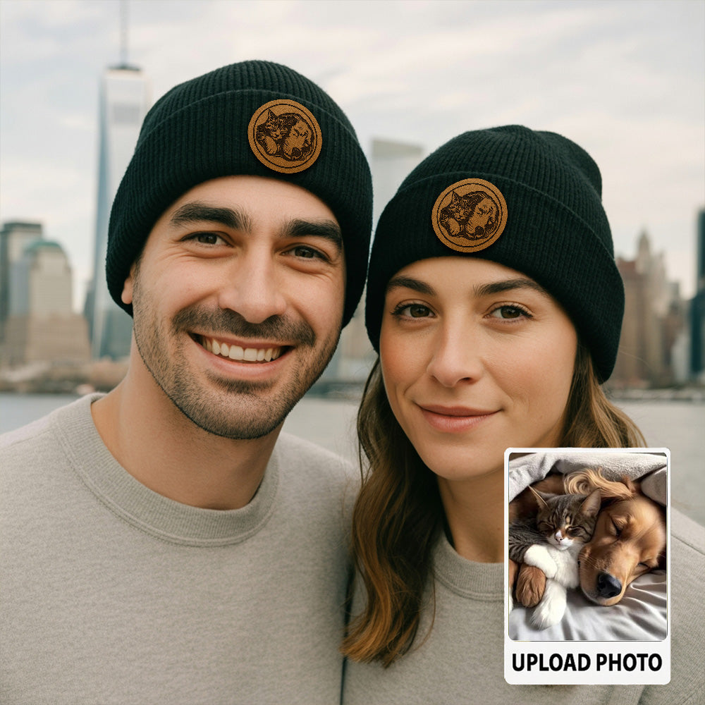 Custom Photo Dog Beanie Hat – Personalized Pet Knit Winter Hat with Your Dog Picture, Unique Gift for Pet Lovers TH99B01