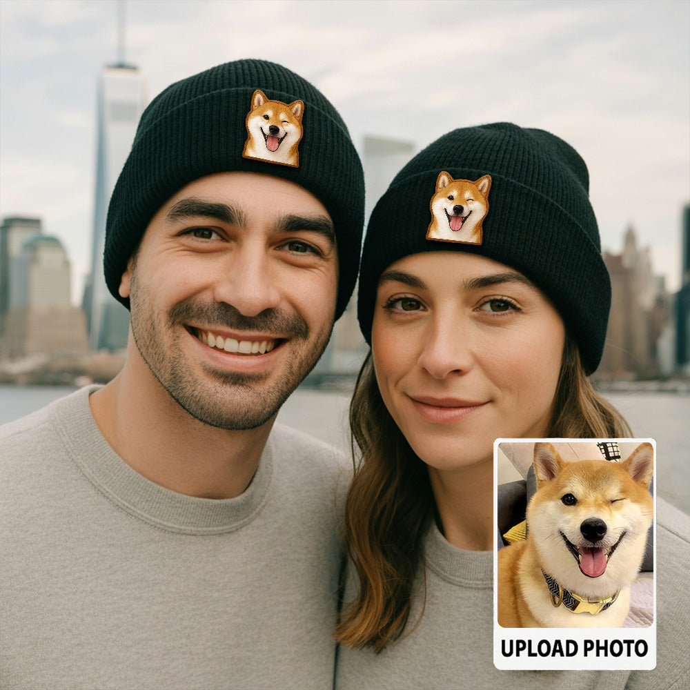 Custom Dog Beanie Hat – Personalized Pet Winter Knit Hat with Photo, Gift for Pet Owners TH99B16