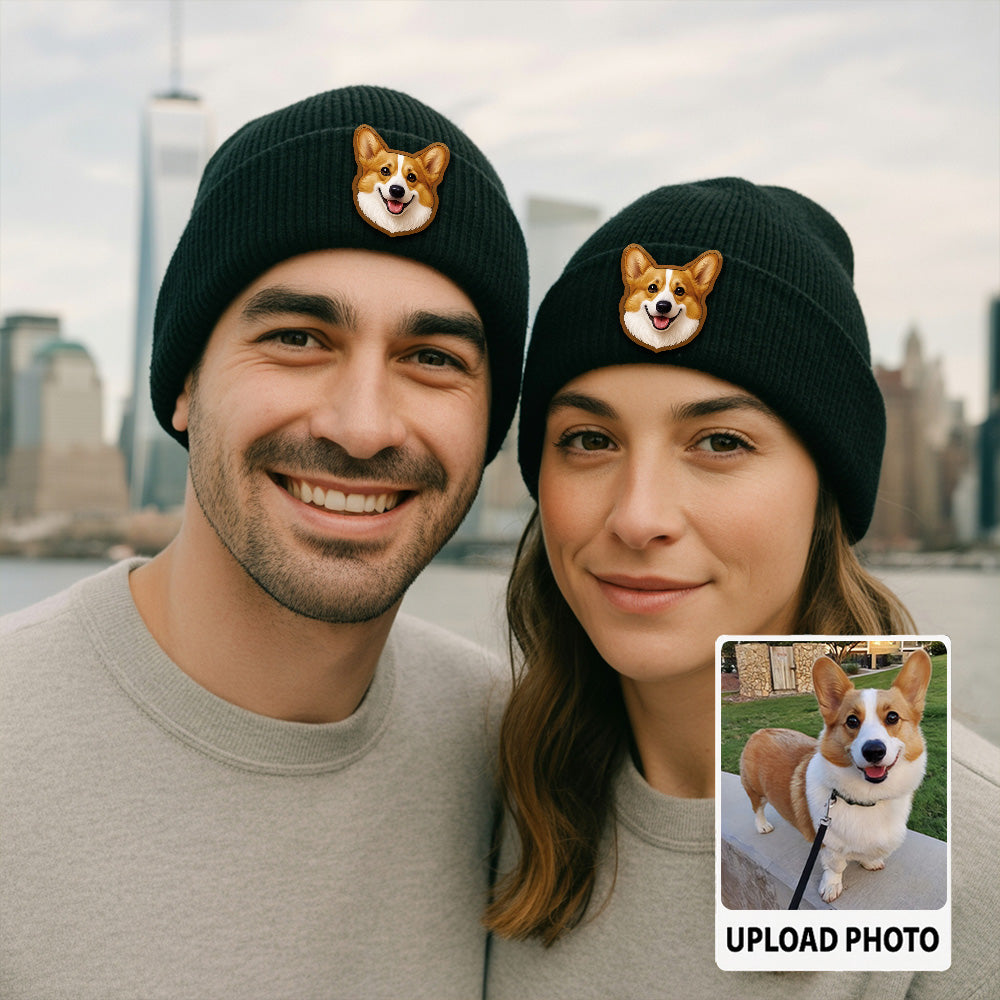 Personalized Dog Face Beanie – Custom Pet Photo Winter Hat, Perfect Cozy Gift for Dog Owners TH99B18