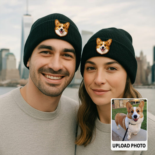 Personalized Dog Face Beanie – Custom Pet Photo Winter Hat, Perfect Cozy Gift for Dog Owners TH99B18