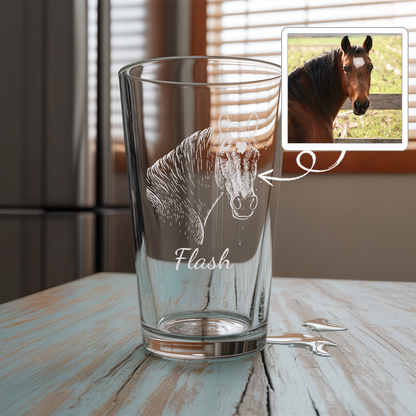 Custom Photo Horse Beer Glasses | Personalized Horse Pint Glass | Gift for Horse Owners TNNGL18