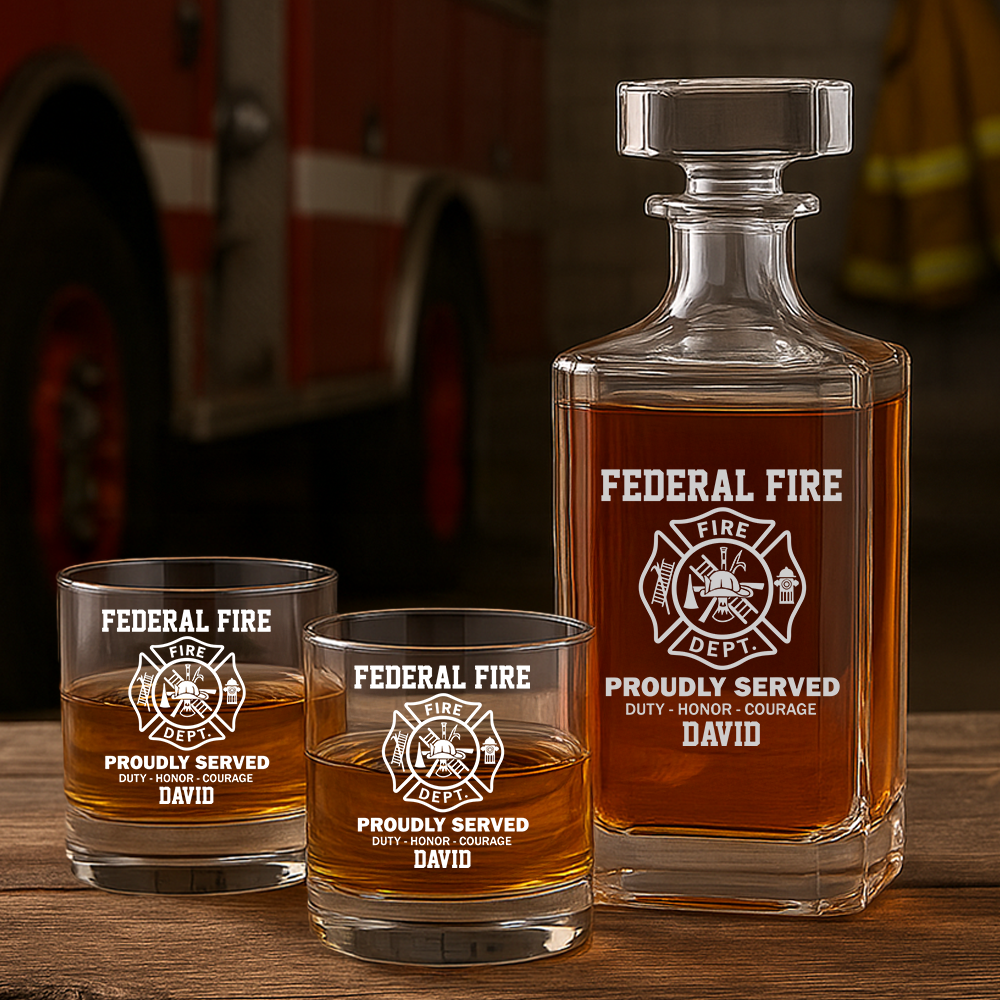 Personalized Proudly Served Duty Honor Courage Decanter Set, Gift For Fireman, First Responder Gift TNN038