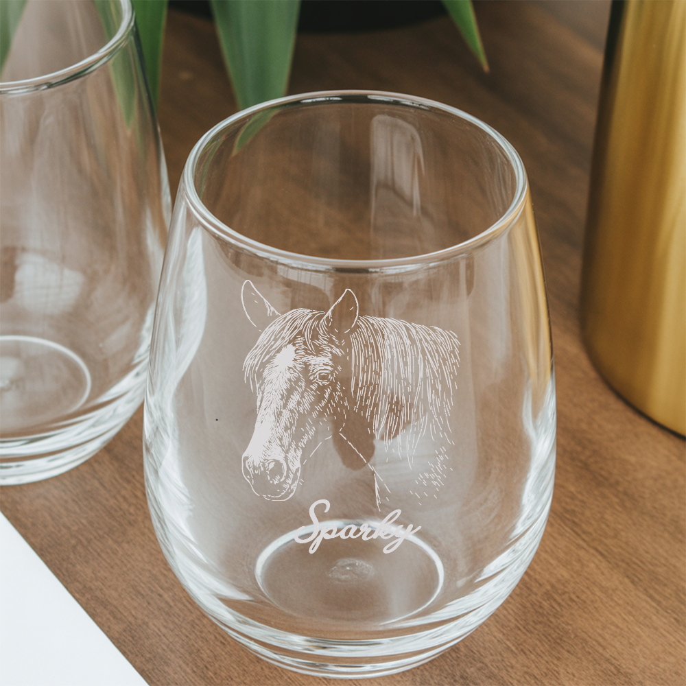 Custom Photo Horse Stemless Wine Glass | Personalized Horse Photo Stemless Wine Glass | Horse Lover Gift TNNGL16