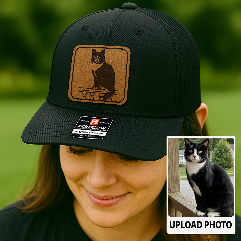 Personalized Cat Photo Leather Patch Hat | Trucker Hat With Cat Photo | Gift For Cat Lover TNGANSP040