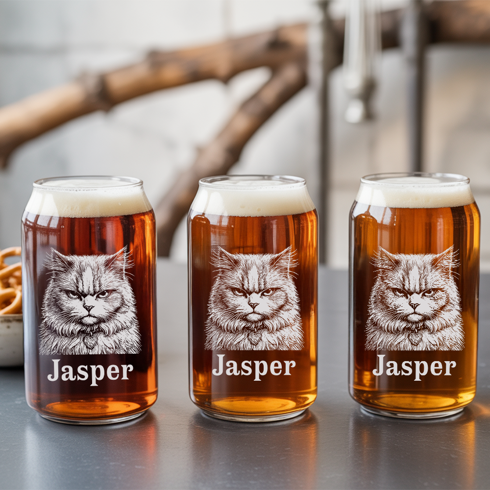 Custom Photo Cat Poitrait Beer Glasses | Personalized Cat Photo Pint Glasses | Gift For Pet Lover TNNGL35