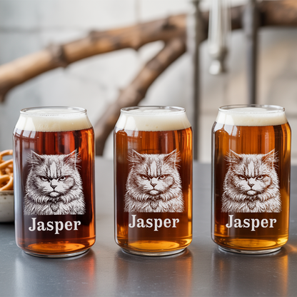 Custom Photo Cat Poitrait Beer Glasses | Personalized Cat Photo Pint Glasses | Gift For Pet Lover TNNGL35