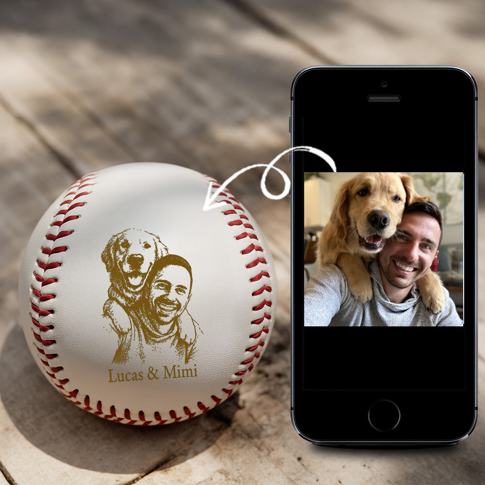 Custom Dog Photo Baseball Gift, Engraved Pet Portrait Photo Baseball Ball, Dog Memorial Keepsake TNBA035