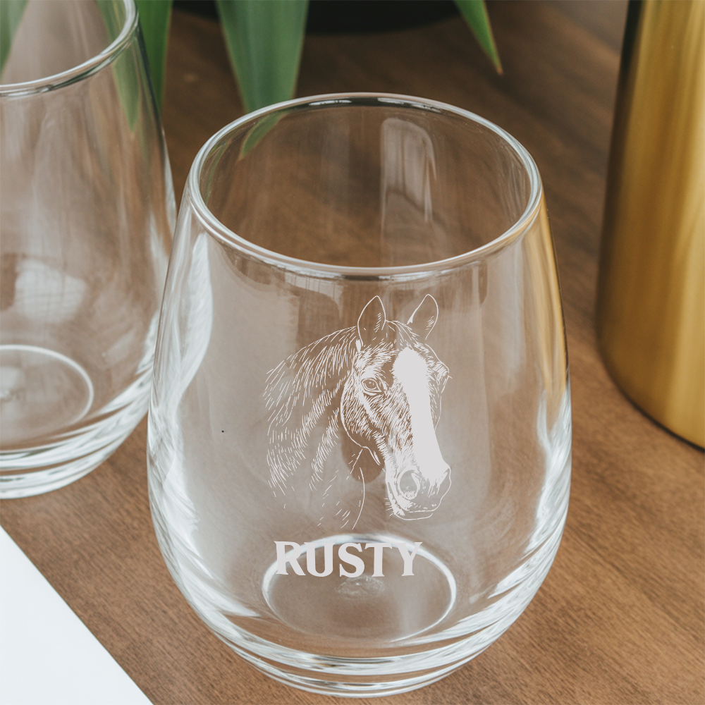 Custom Photo Horse Stemless Wine Glass | Personalized Horse Photo | Horse Lover Gift TNNGL17