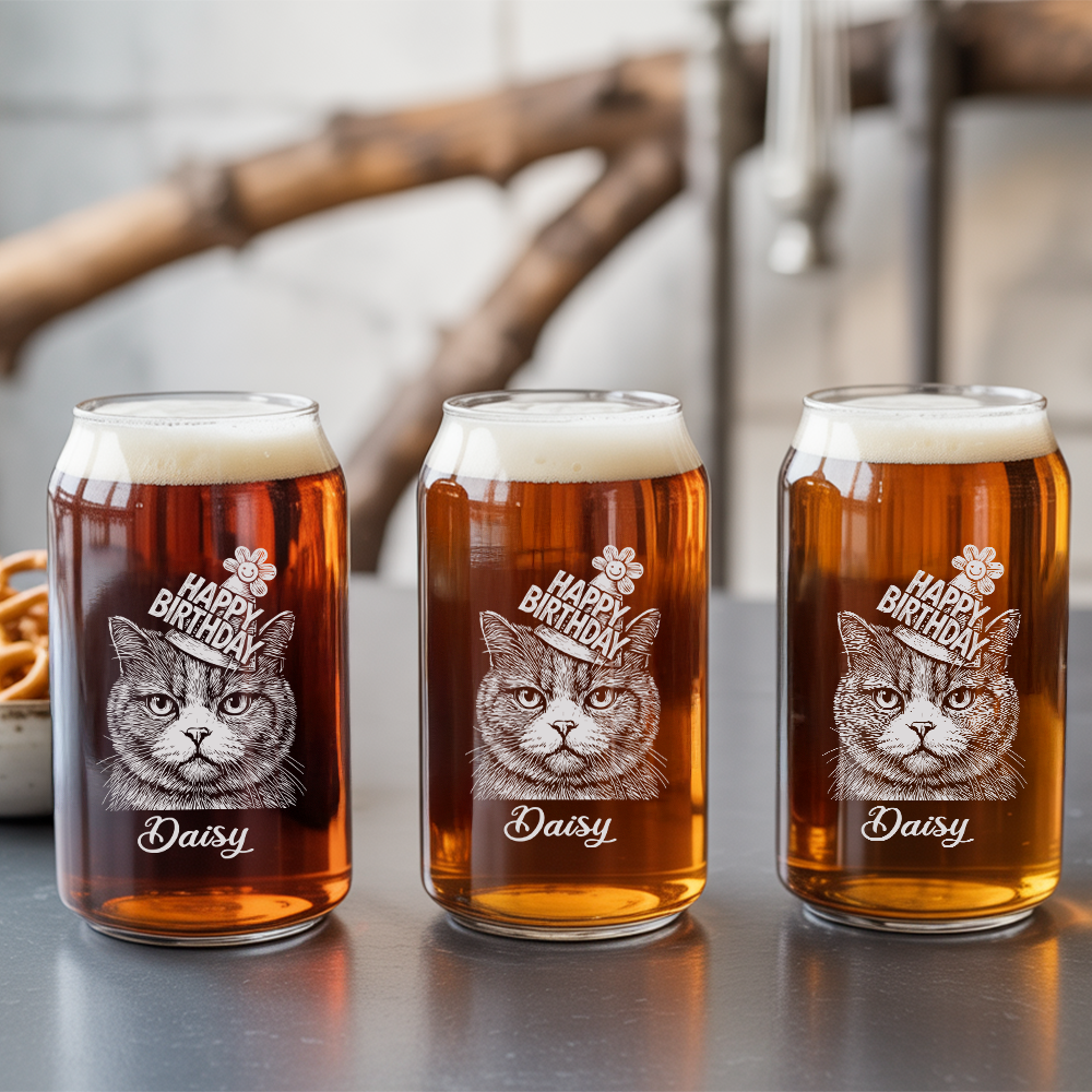 Custom Photo Cat Poitrait Beer Glasses | Personalized Cat Photo Beer Can Glasses | Cat Lover Gift TNNGL31
