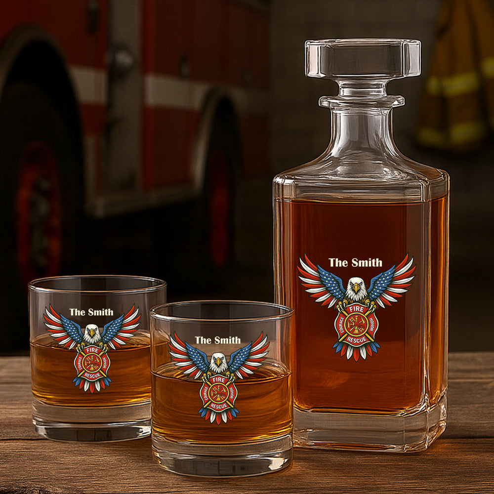 Personalized American Eagle Firefighter Decanter Set, Gift For Fireman, First Responder Gift TNN040