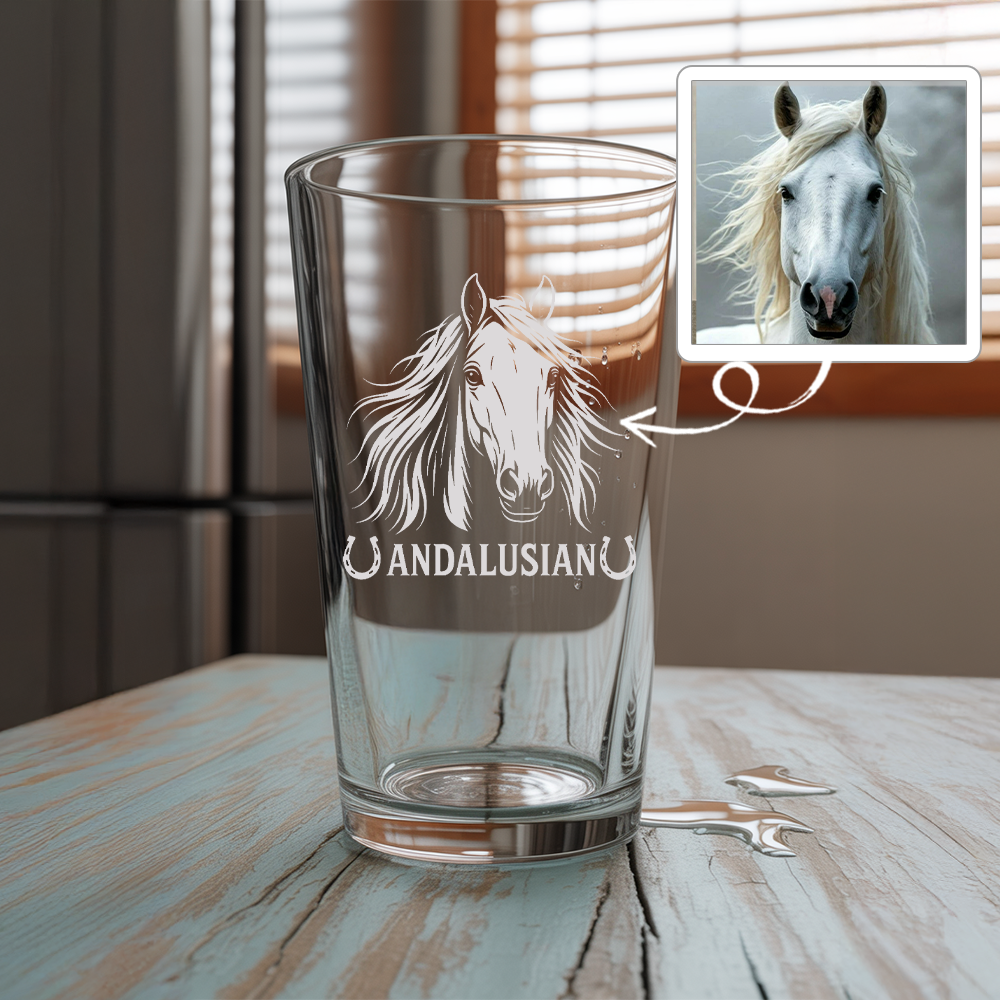 Custom Photo Horse Pint Glass – Unique Gift for Equestrians and Horse Owners THUC99H02