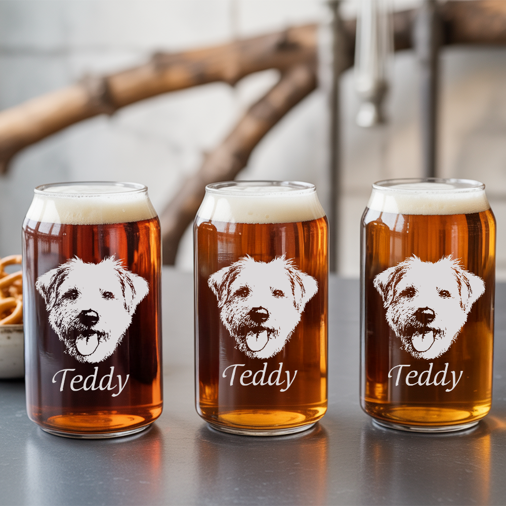 Custom Photo Dog Beer Glasses | Personalized Dog Photo Beer Can Glasses | Custom Pet Gift TNNGL28