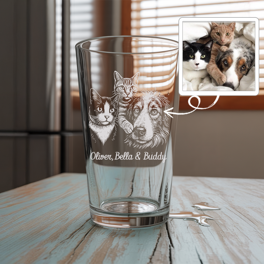 Custom Photo Pet Beer Glasses | Custom Pet Pint Glasses | Personalized Pet Photo Beer Glass TNNGL26