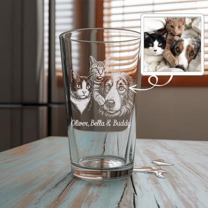 Custom Photo Pet Beer Glasses | Custom Pet Pint Glasses | Personalized Pet Photo Beer Glass TNNGL26