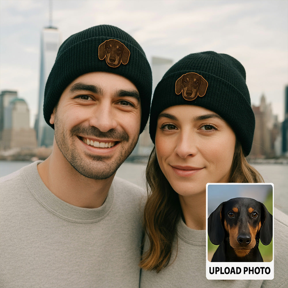 Custom Dog Photo Beanie Hat – Personalized Winter Knit Hat with Dog or Cat Photo, Perfect Gift Idea TH99B11