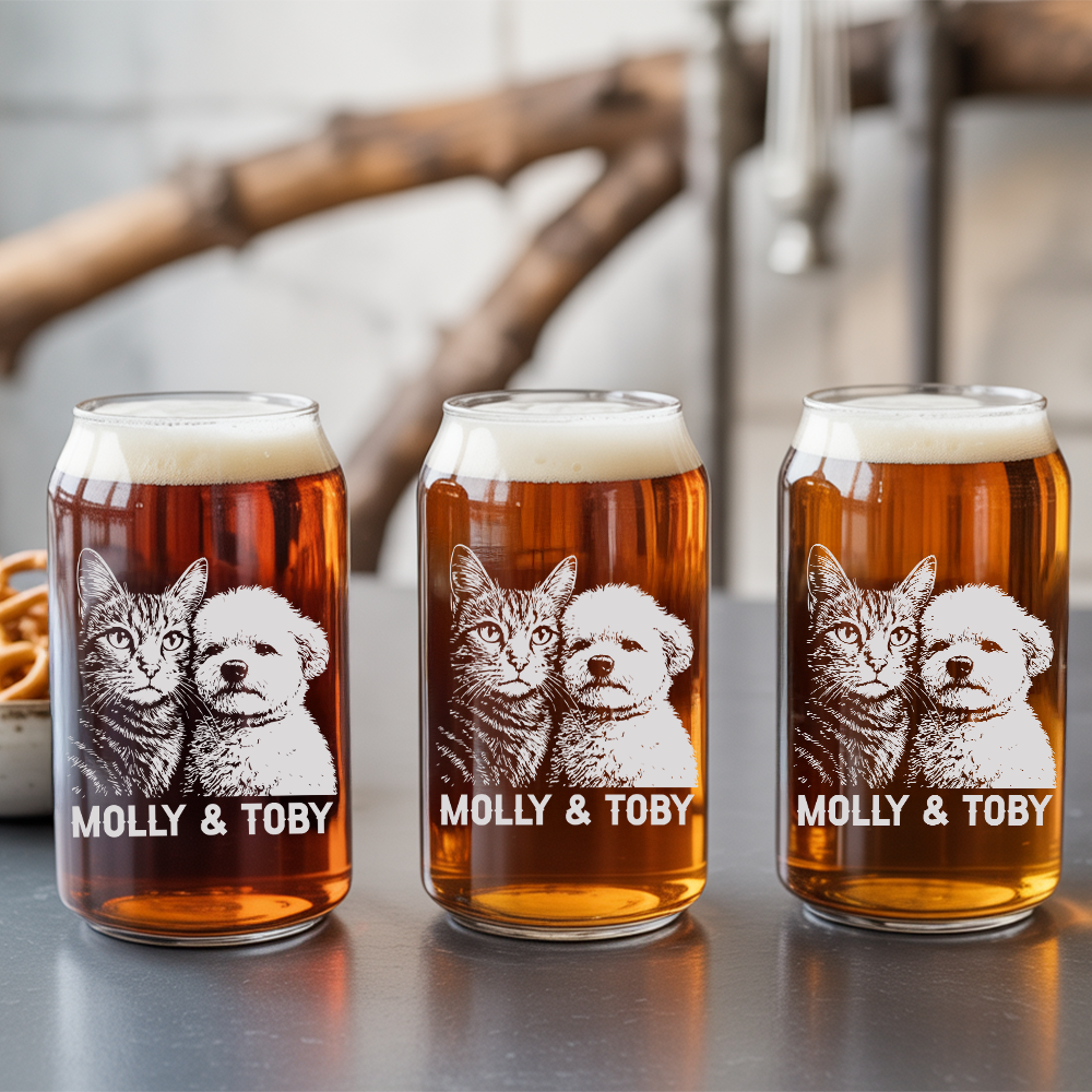 Custom Photo Dog And Cat Beer Can Glass | Personalized Gift for Pet Owners | Gift For Pet Lover TNNGL05