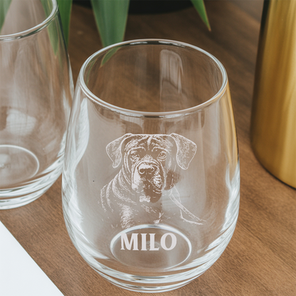Custom Photo Dog Stemless Wine Glass | Pet Photo Stemless Wine Glass | Pet Lover Gift TNNGL11