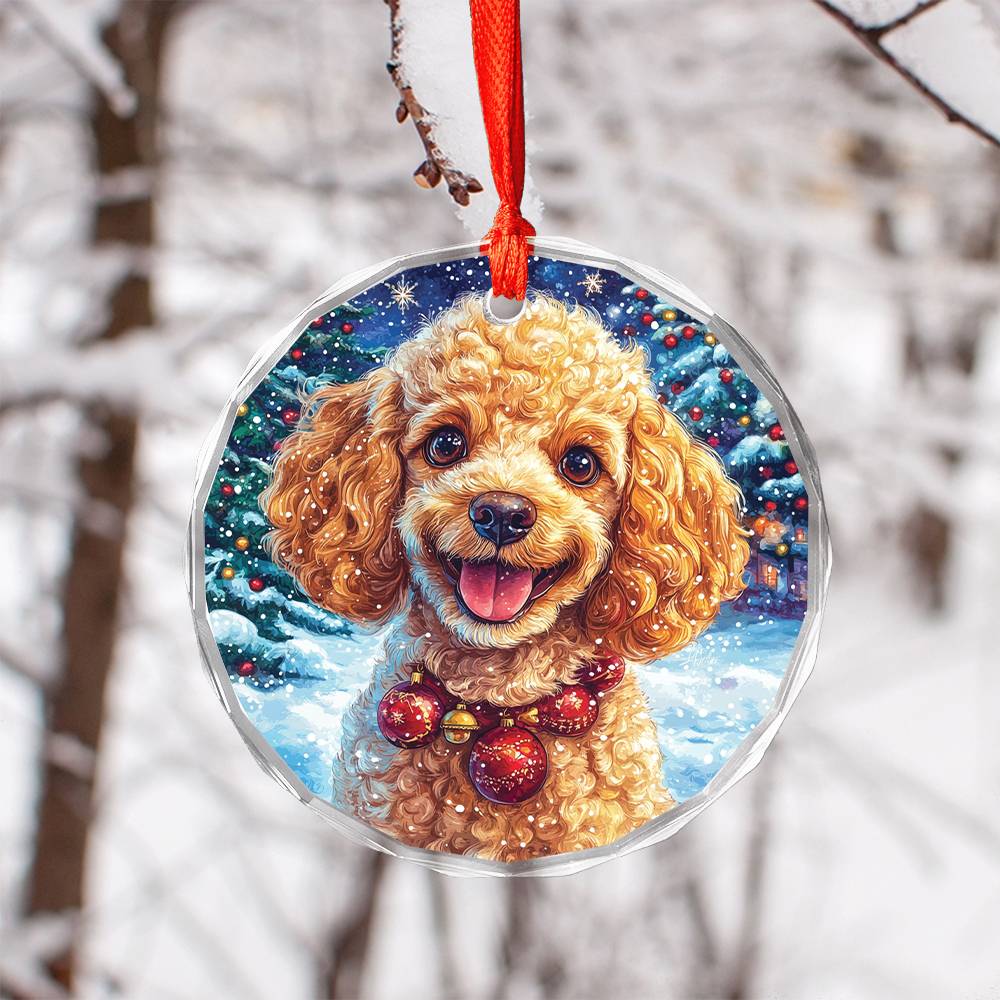 Beautiful Angus Poodle Dog Christmas Night Design 4 Glass Ornament