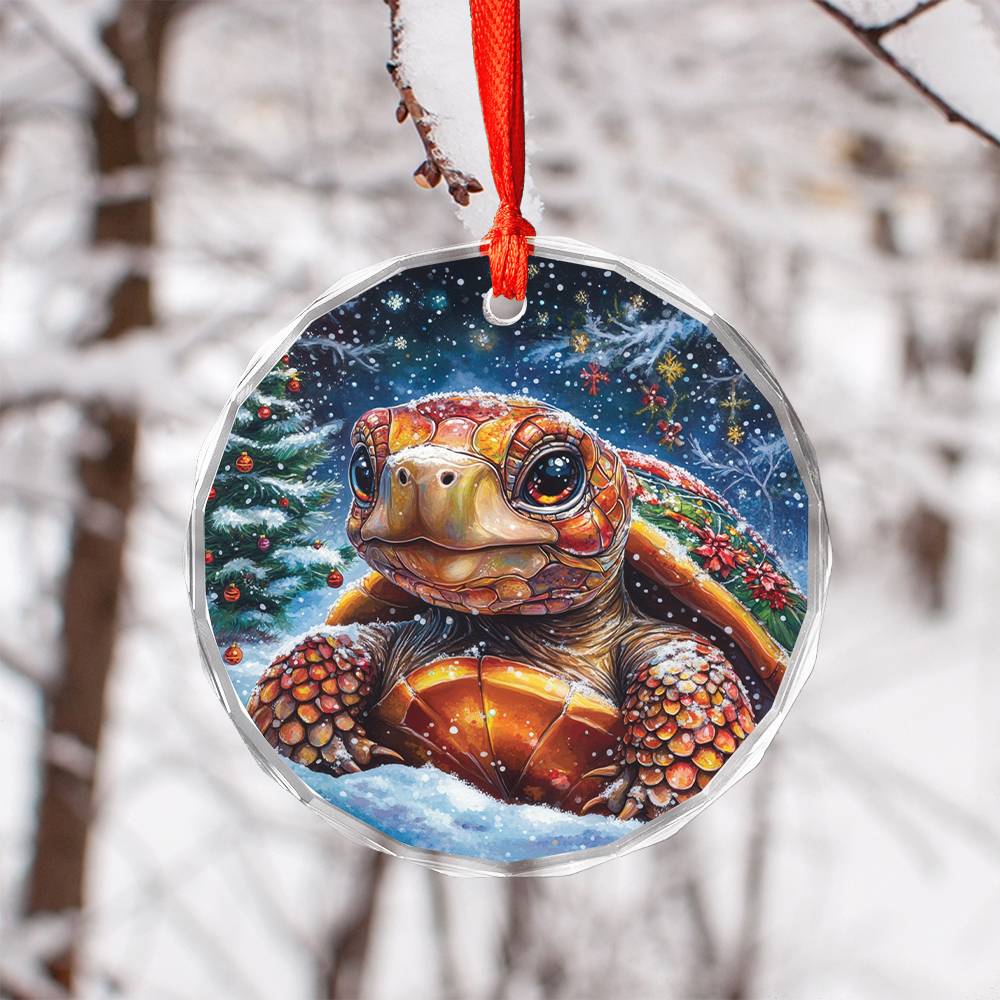 Beautiful Tortoise Christmas Night Design 1 Glass Ornament
