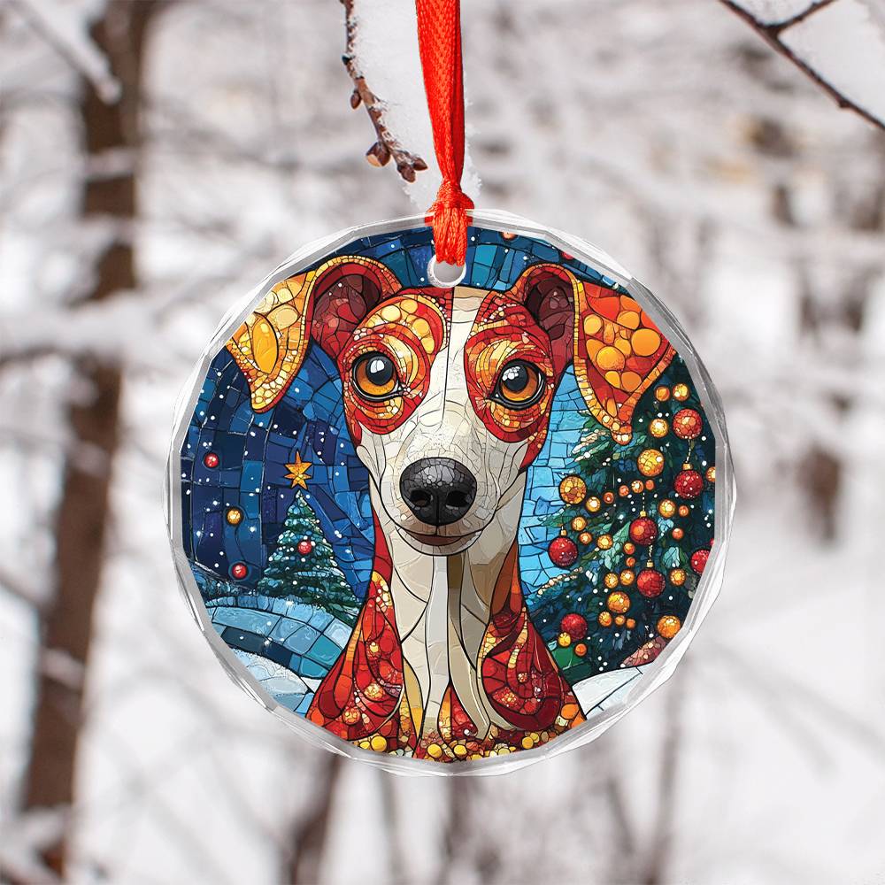 Beautiful Whippet Dog Christmas Night Design 3 Glass Ornament