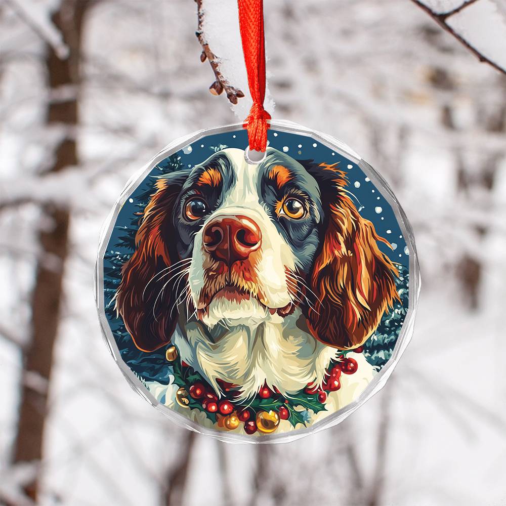 Beautiful English Springer Spaniel Dog Christmas Night Design 1 Glass Ornament