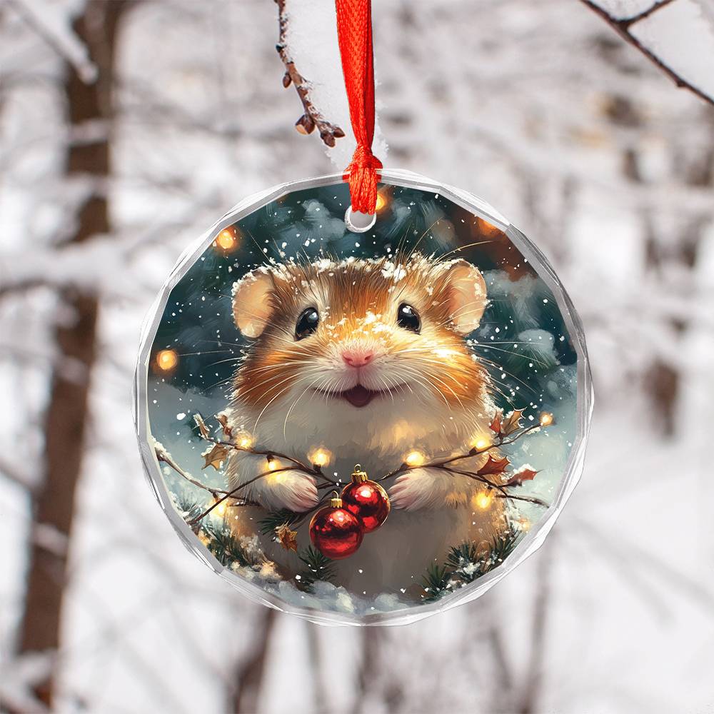 Beautiful Hamster Christmas Night Design 4 Glass Ornament