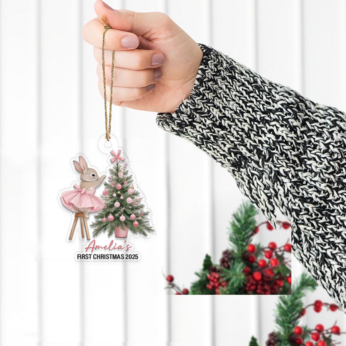 Custom Name Baby Rabbit First Xmas