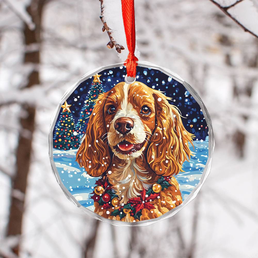 Beautiful Cocker Spaniel Dog Christmas Night Design 4 Glass Ornament