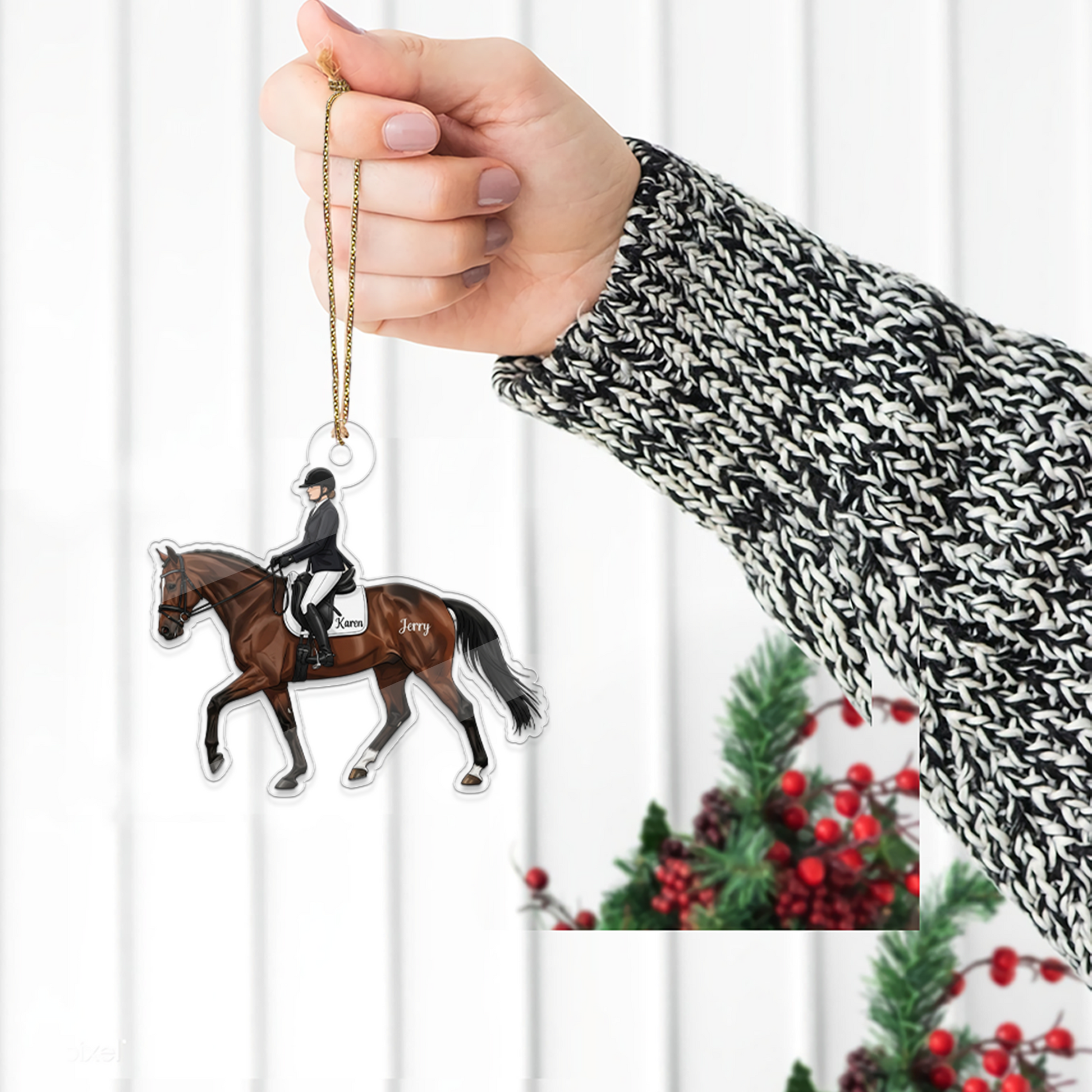 Custom Name Equestrian Girl Ride A Horse Acrylic Ornament Christmas Gift