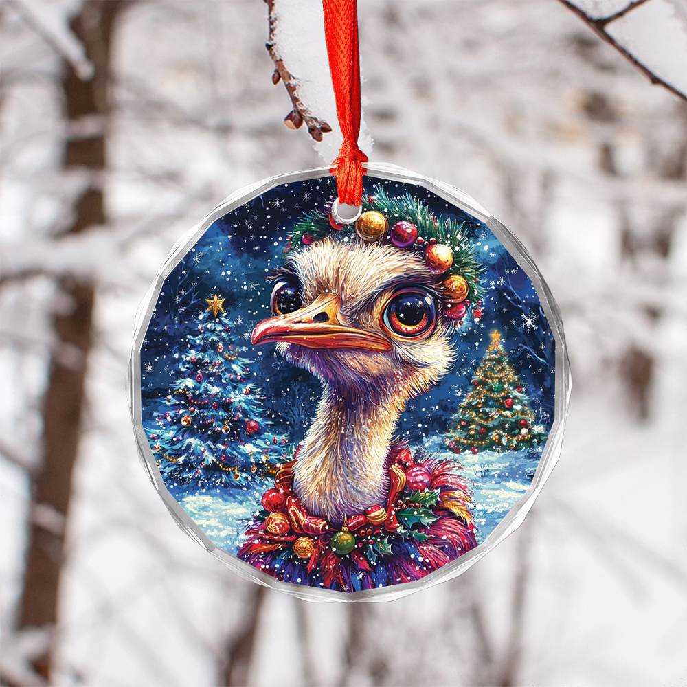 Beautiful Ostrich Christmas Night Design 4 Glass Ornament