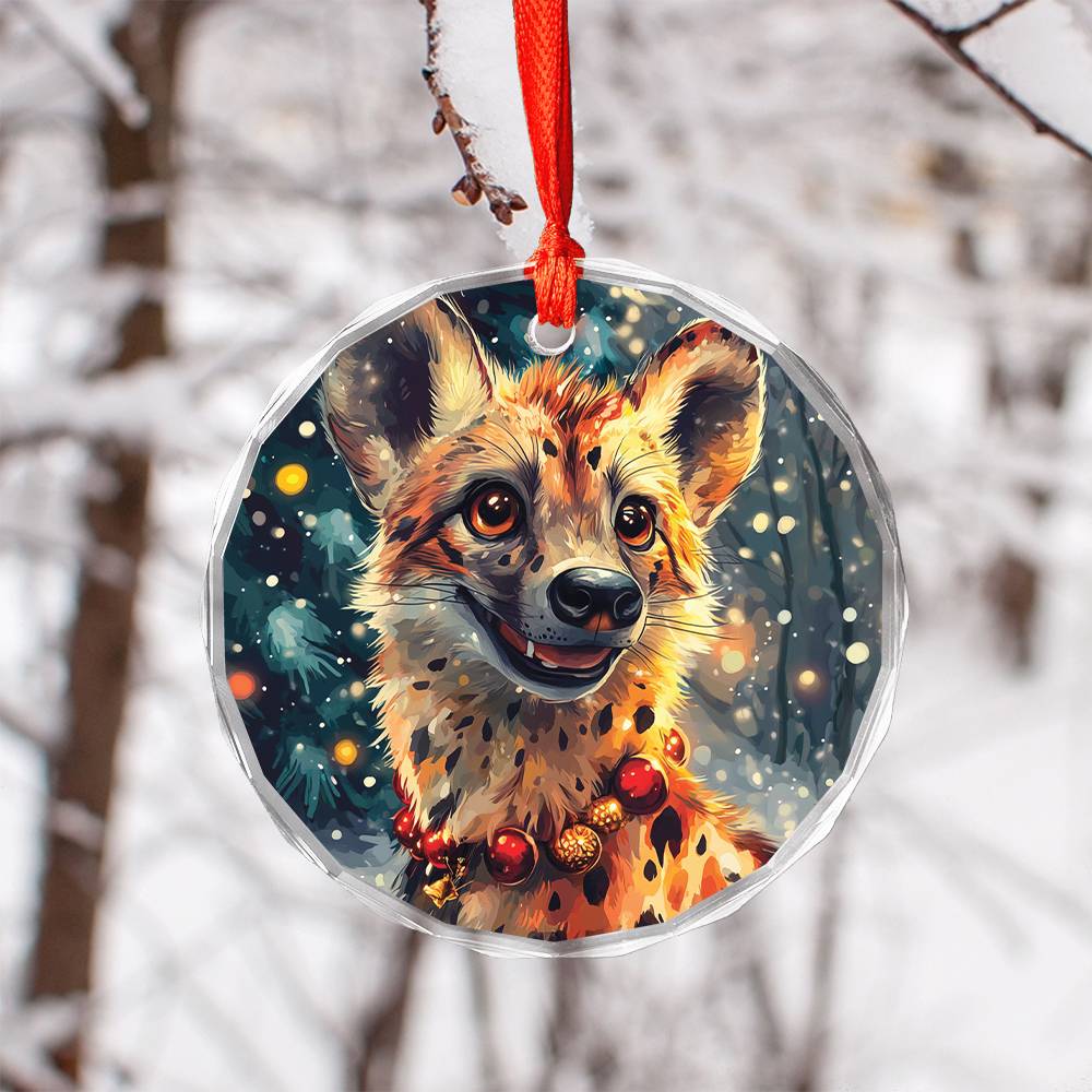 Beautiful Hyena Christmas Night Design 2 Glass Ornament