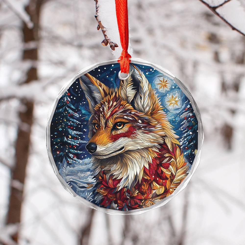Beautiful Angus Coyote Christmas Night Design 4 Glass Ornament