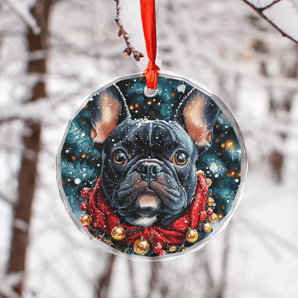 Beautiful Angus Bulldog Christmas Night Design 3 Glass Ornament